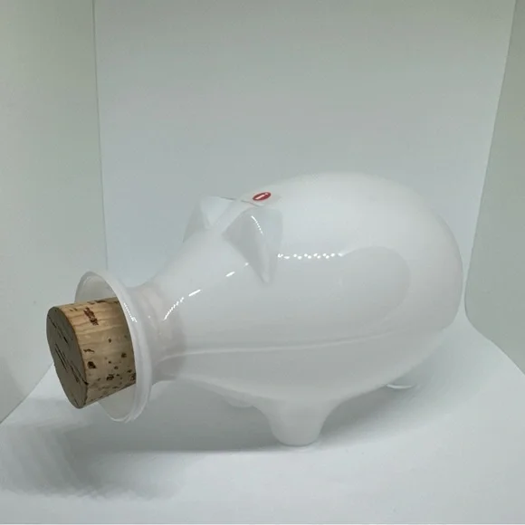 Vintage Iittala Napsu Pig Decanter Valto Kokko Finnish White Glass Design Cork